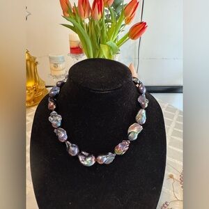 Premium quality rare purple w golden undertones flame ball Pearl Necklace. 18”